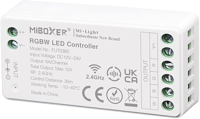 LGIDTECH FUT038S RGBW Color LED Strip Light Controller,Input DC 12-24V,Output Max 12A