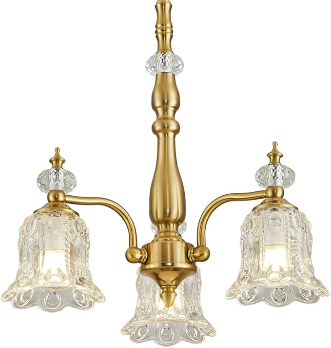 3 Lights Gold Chandelier,Vintage Elegant Rustic Chandeliers Glass Pendant Light Fixture for Dining Room Kitchen Living Room Bedroom