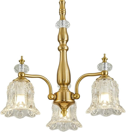 3 Lights Gold Chandelier,Vintage Elegant Rustic Chandeliers Glass Pendant Light Fixture for Dining Room Kitchen Living Room Bedroom