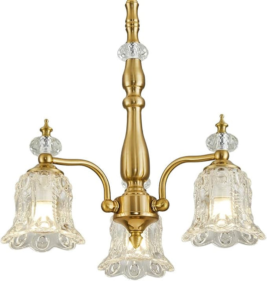3 Lights Gold Chandelier,Vintage Elegant Rustic Chandeliers Glass Pendant Light Fixture for Dining Room Kitchen Living Room Bedroom
