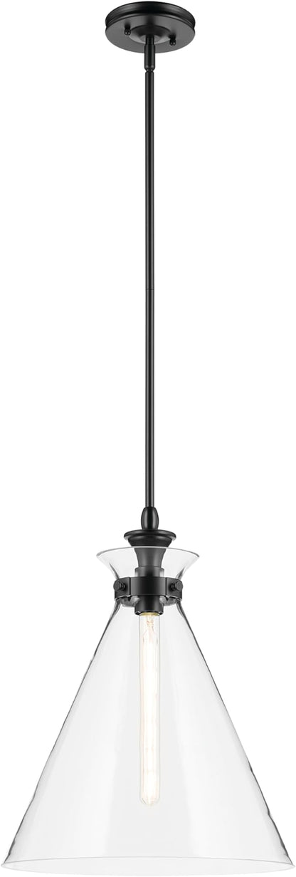 Kichler Laria 1-Light Pendant, Updated Traditional Light, Sloped Ceiling Compatible, for Kitchen with Clear Glass in Black (19.75" x 16"), 52775BKCLR