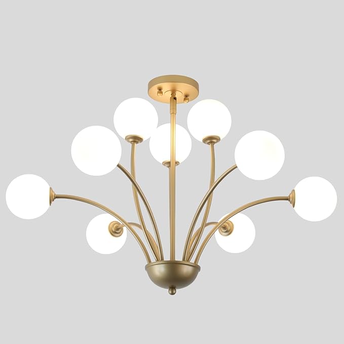 29.7” Modern Gold Chandelier 9-Lights Modern Vintage Golden Chandelier Light Fixture Rustic Farmhouse Glass Chandeliers for Dining Room, Kitchen Island, Bedroom, Living Room, Foyer, G9