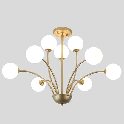 29.7” Modern Gold Chandelier 9-Lights Modern Vintage Golden Chandelier Light Fixture Rustic Farmhouse Glass Chandeliers for Dining Room, Kitchen Island, Bedroom, Living Room, Foyer, G9
