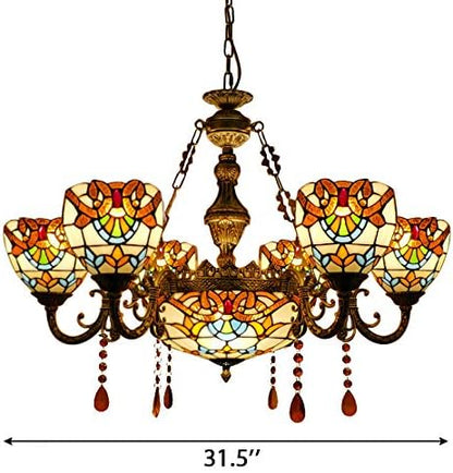 Pendant Lighting LED Chandelier Light Antique Tiffany Style Stained Glass 6+1-Light with Amber Droplet Decorations Hanging Light for Dining Living Cafe Room Restaurant - TYP C2-