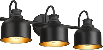 Bathroom 3-Light Vanity Fixture Farmhouse Wall Sconce Barn Lights with Matte Black Metal Shade Exterior Wall Lighting Fixture Industrial Wall Lights for Bedroom,Kitchen, Living Room,Hallway