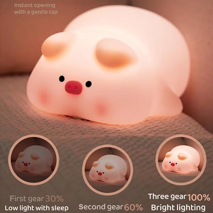 Cute Pig Night Light, 3 Level Dimmable Nursery Nightlight, Kawaii Lamps Squishy Silicone Rechargeable Touch Lamp, Best Gift for Kids Adults Room Decor