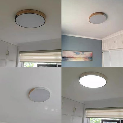 LED Ceiling Light Fixture,10 Inch Modern Wood Recessed Ceiling Lights, Dimmable Light,Grey 12W Close to Ceiling Lighting Flush Mount Living Room Bedroom,3000K-6000K