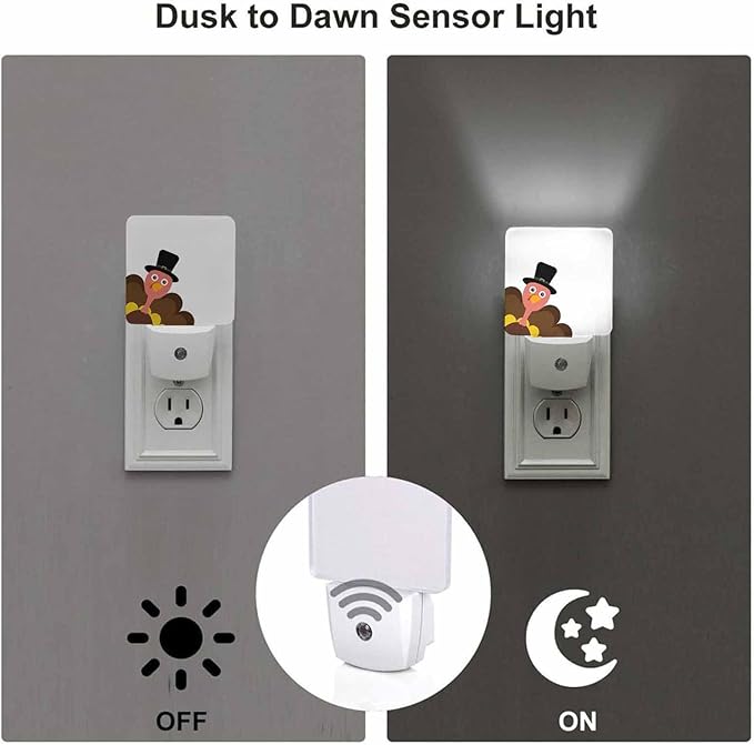 LED Night Light Plug into Wall with Dusk to Dawn Light Sensor White Energy Efficient Turkey Thanksgiving Cartoon White Nightlight for Bedroom Bathroom Hallway Living Room Kitchen