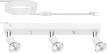 Plug in Track Lighting, 16" LED Track Light Fixtures Ceiling, White 3 Way GU10 Wall Spotlight, Rotatable Track Head, Plug in Ceiling Light Kitchen Hallway Living Room,15 Foot Power Cord(NO Bulb)