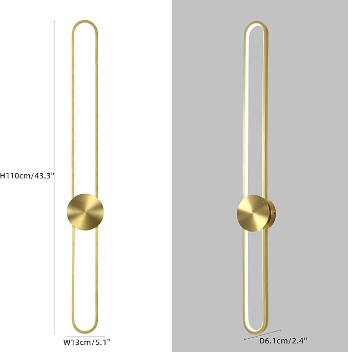 JAYMP Modern Wall Sconce 4000K Dimmable LED Wall Light Fixture, Hardwired Wall Lamp for Living Room, Dining Room, Bedroom, Hallway, Lobby, Entryway, 1 Pack (Brushed Gold, H110cm/43.3inch)