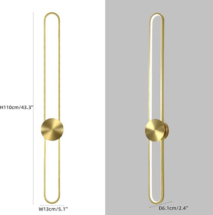 JAYMP Modern Wall Sconce 4000K Dimmable LED Wall Light Fixture, Hardwired Wall Lamp for Living Room, Dining Room, Bedroom, Hallway, Lobby, Entryway, 1 Pack (Brushed Gold, H110cm/43.3inch)