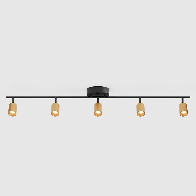 Shura Black & Brass 5-Light Track Light with Adjustable Heads, Integrated LED Bulbs, 4 ft. Track Lighting Kit Ceiling Light, 3000k, 2450 Lumens