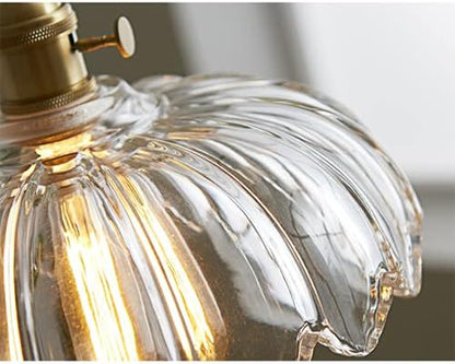 LITFAD Scalloped Glass Flower Ceiling Hanging Light Industrial Single Dining Room Hanging Pendant Light Retro Pendant Lamp for Restaurant Hallway Kitchen Dining Room - 110V-120V Clear