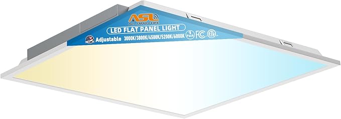 Allsmartlife 2x2FT LED Flat Panel Ceiling Light 1-Pack, 40W/4998Lumens Triac Dimmable, 5CCT 3000K-3800K-4500K-5200K-6000K, IP42, Back-Lit Drop Ceiling Light Fixtures, ETL