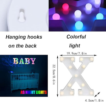 LED Marquee Letter Lights, 18 Colors Changing Light Up Letters with Remote, RGB Alphabet Letters Sign for Girls Boys Gift Birthday Party Night Light Bedroom Wedding Christmas Decor-Colorful X