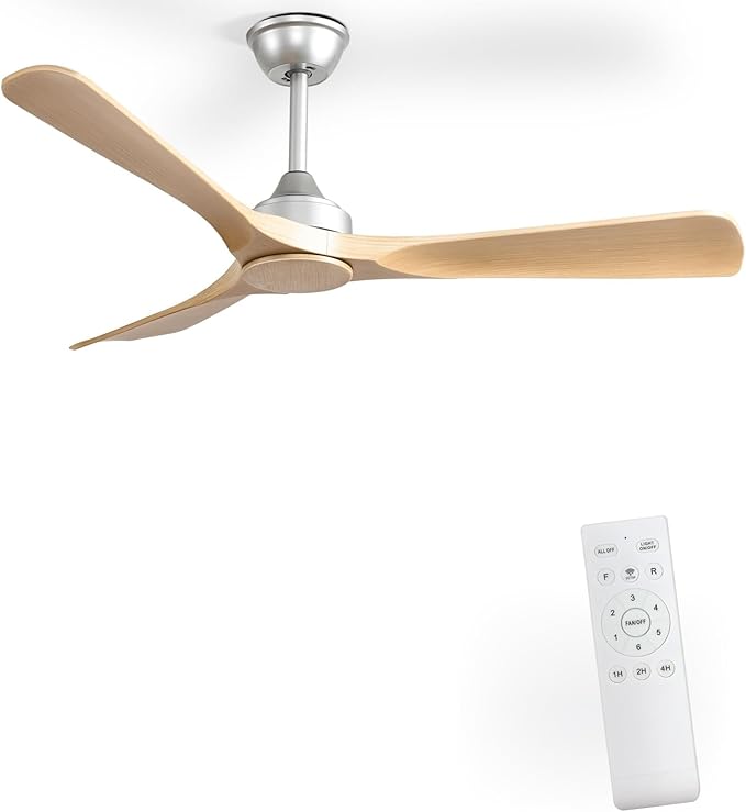Depuley Ceiling Fan Without Light: 52 Inch 3 Blade Indoor Outdoor Fans for Patios - Wood Ceiling Fan No Light Remote APP Control Ultra Quiet DC Motor Reversible 6 Speed Timer