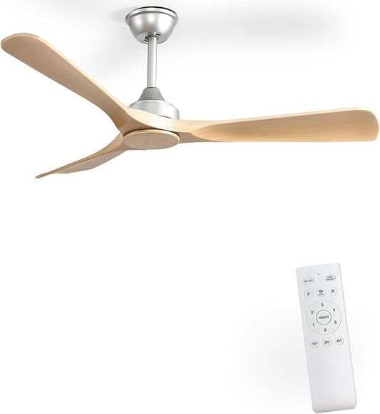Depuley Ceiling Fan Without Light: 52 Inch 3 Blade Indoor Outdoor Fans for Patios - Wood Ceiling Fan No Light Remote APP Control Ultra Quiet DC Motor Reversible 6 Speed Timer