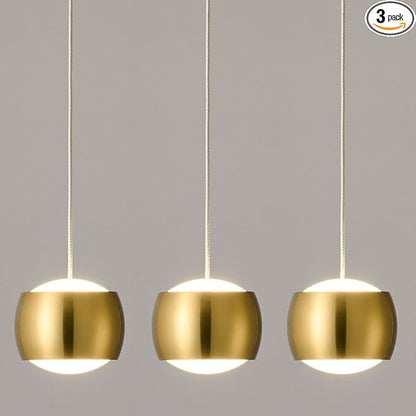 Modern LED Dimmable Pendant Light fixtures,Mini Island Pendant Lighting for Kitchen Island Dinning Room,Bedroom,Bar, Kitchen Island Ceiling Hanging Light Fixtures(gold-3-Pack)