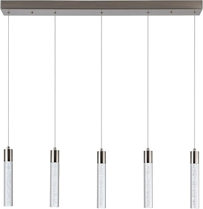 5-Light Pendant Ceiling Light Fixture for Kitchen Island, Modern Pendant Lighting for Kitchen Island,Integrated Dimmable Led Hanging Light with Crystal 40W,6000k for Kitchen…
