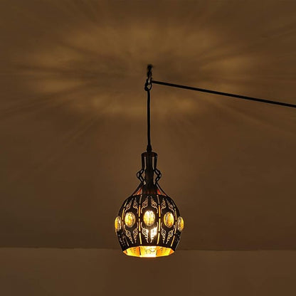 YLONG-ZS Hanging Lamp Swag Lights Plug in Pendant Light,Hanging Lights with Plug in Cord Small Black Vintage Rustic Dimmable Hanging Ceiling Lamp for Corner Restaurant Living Room Bedroom