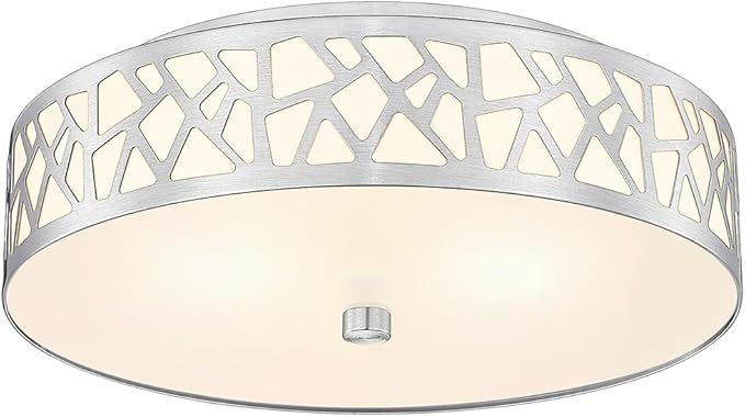 3-Light Flush Mount Ceiling Light, 16 Inch Modern Light Fixture with Brushed Nickel Metal and Frosted Glass Shade for Bedroom, Hallway, Kitchen