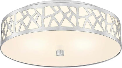 3-Light Flush Mount Ceiling Light, 16 Inch Modern Light Fixture with Brushed Nickel Metal and Frosted Glass Shade for Bedroom, Hallway, Kitchen