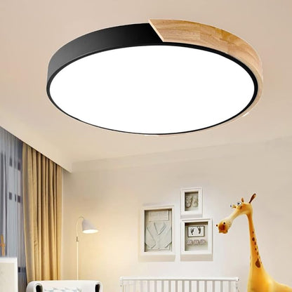 LED Ceiling Light Fixture,12 Inch Modern Wood Recessed Ceiling Lights, Dimmable Light,Black 24W Close to Ceiling Lighting Flush Mount Living Room Bedroom,3000K-6000K