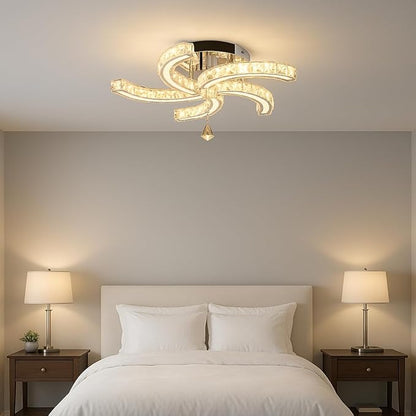 Finktonglan 19.7" Crystal Semi Flush Mount Ceiling Light, 5-Light LED Chandelier, K9 Crystal & Acrylic, 25W, 3000K Warm White, Modern Low-Profile Ceiling Lighting for Bedroom Living Room Dining