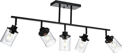 Yaohong 5-Light Kitchen Track Light Fixtures Ceiling Vanity Lights Black, Bathroom Track Lighting Kit with Ajustable Heads, Modern Wall Ceiling Tracking Light for Hallway Shop
