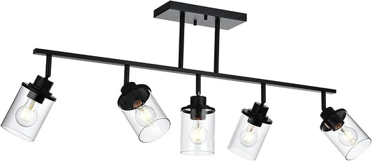 Yaohong 5-Light Kitchen Track Light Fixtures Ceiling Vanity Lights Black, Bathroom Track Lighting Kit with Ajustable Heads, Modern Wall Ceiling Tracking Light for Hallway Shop