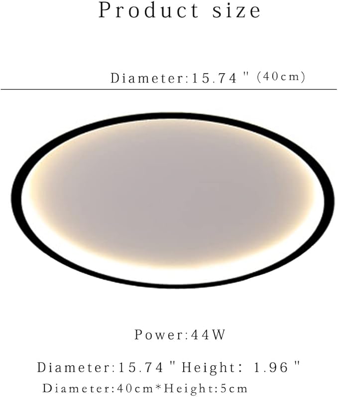 Dimmable LED Ceiling Light Fixture Flush Mount,16 inch Modern Round Recessed Ceiling Lamp with APP Adjustment,Black 44W Close to Ceiling Lighting Living Room Bedroom,3000K-6000K
