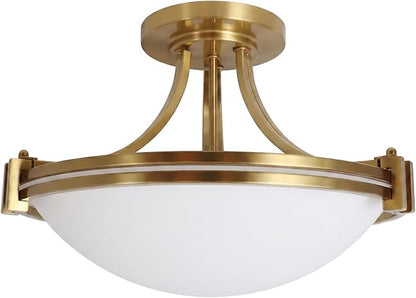 Bektas Modern Semi Flush Mount Ceiling Light Fixture 16 inch Gold Traditional Fixture with Milk Glass for Bedroom Kitchen Bathroom Hallway Foyer Living Room Entryway Brass ETL Listed