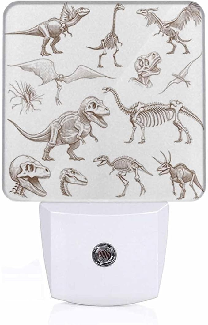 Dinosaurs Night Lights Plug into Wall Bone Fossils Mammoth Stegosaurus Night Light with Dusk to Dawn Sensor for Home Bedroom Bathroom Living Room 0.5W Sleep-Friendly