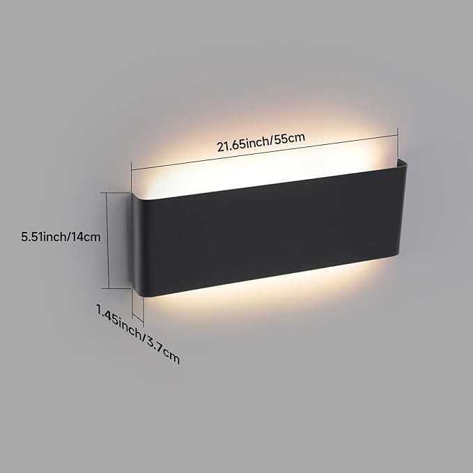 Mille Luckiole 21.65Inch Bathroom Vanity Mirror Light,5-in-1 CCT 3000K/3500K4000K/5000K/6500K Selectable Hallway LED Wall Light,Modern LED Sconce Wall for Stairwell,Bedroom,24W Black 1 Pack
