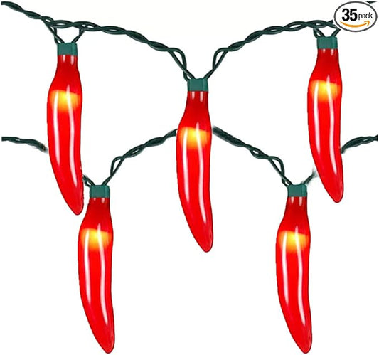 Chili Pepper String Lights Plug in, 13.6Ft 35 LED Red Chili Pepper Christmas Lights, Connectable Chili Lights UL Listed for Outdoor Indoor Kitchen Garden Fiesta Patio Mexican Party Decor, Green Wire