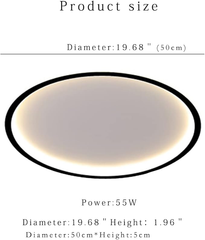 Dimmable LED Ceiling Light Fixture Flush Mount,20 inch Modern Round Recessed Ceiling Lamp with APP Adjustment,Black 55W Close to Ceiling Lighting Living Room Bedroom,3000K-6000K