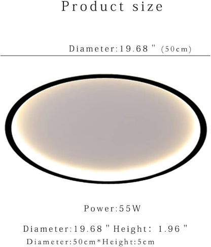 Dimmable LED Ceiling Light Fixture Flush Mount,20 inch Modern Round Recessed Ceiling Lamp with APP Adjustment,Black 55W Close to Ceiling Lighting Living Room Bedroom,3000K-6000K