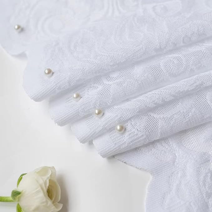 ALIGOGO Floral Lace Kitchen Curtains and Valances Set 3 Pc 24 inch Length Cottage Sheer Cafe Curtains with Valance Boho Country Farmhouse Decor for Office Laundry Bathroom RV,52" x 24" White