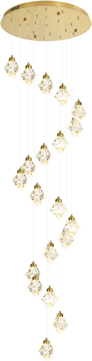 H142in Foyer Chandelier Big Chandeliers for High Ceiling Gold Pendant Light Fixture 26-Lights Crystal Chandelier Lighting Fixture for Living Room Staircase Villa