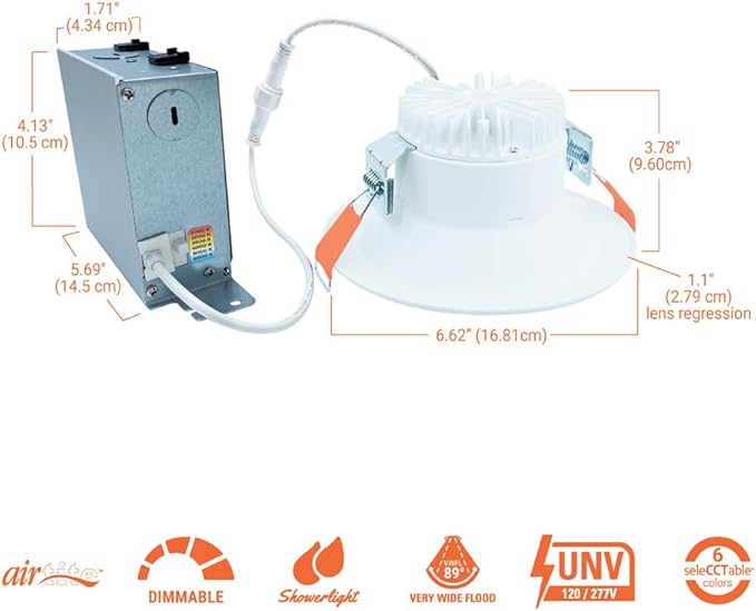 HALO LCR 6 in Regressed Canless LED Recessed Downlight, 42W, 6 Selectable Color Temperatures 2700K-6500K, Dimmable, 3000 Lumens, IC Rated, Wet Location, Matte White - LCR630RD9FSE010