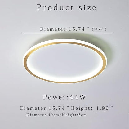Dimmable LED Ceiling Light Fixture Flush Mount,16 inch Modern Round Recessed Ceiling Lamp ,Gold 44W Close to Ceiling Indoor Lighting For Home Living Room Bedroom,3000K-6000K with APP Adjustment