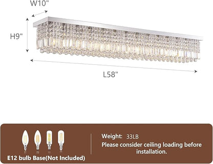 Large Modern Crystal Chandeliers for Dining Room Light Fixture, 13-Light Rectangle Chandelier Ceiling Light for Kitchen Island Living Room, L59 Inch, Chrome Finish