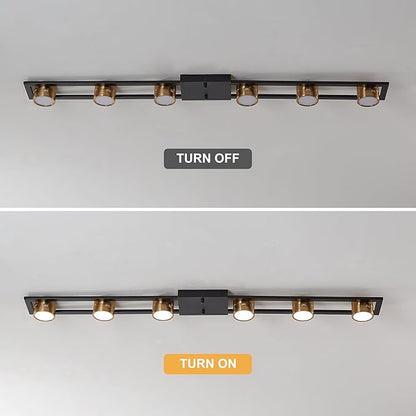 Garwarm Modern Ceiling Light Track Lighting Fixtures, 48.4 Inch Dimmable LED Kitchen Ceiling Light with Remote 6-Light Black LED Chandelier for Dining Room Bedroom