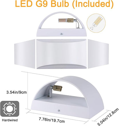 White Modern LED Wall Sconce (with G9 Bulbs) Hardwired Indoor Wall Lights Set of 2 Up and Down Wall Mount Light for Hallways, Bedrooms, Hallways, Living Room 3000K Warm White