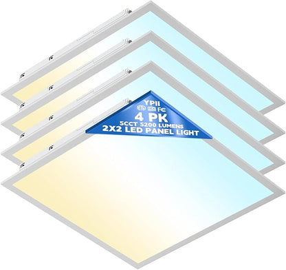 LED Flat Panel Light LED Drop Ceiling Light Fixture, 5 CCT 3000K-6500K Adjustable & 5 Wattage Selectable Recessed Back-Lit Fixture for Office, ETL Listed(4Pack 2x2)
