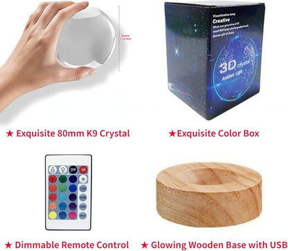 Crystal Ball Panda Family Night Light, 3.15 Inch K9 Crystal Glass Ball, 16 Color Change with Remote Control, Wooden Base Table Lamp, Birthday &