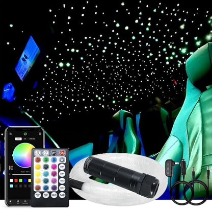 AKEPO 6W Fiber Optic Starlight Headliner Lights, 430pcs(0.75+1+1.5mm) 9.8ft/3m Mixed Optical Fiber +Sound Activated+28key RF Remote/APP Control Car Home Star Ceiling Light Kit