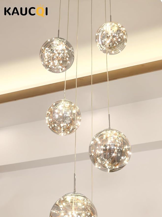 Long Chandeliers for High Ceilings,Modern Crystal Pendant Light,Raindrop Drop Lamp,Hanging Flush Mount Lighting Fixtures for Spiral Staircase,Foyer,Entryway,Living Room