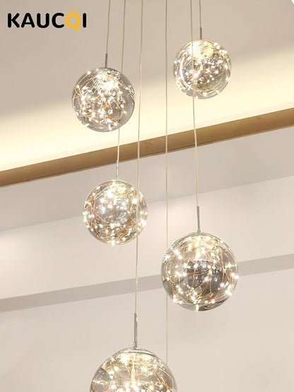 Long Chandeliers for High Ceilings,Modern Crystal Pendant Light,Raindrop Drop Lamp,Hanging Flush Mount Lighting Fixtures for Spiral Staircase,Foyer,Entryway,Living Room