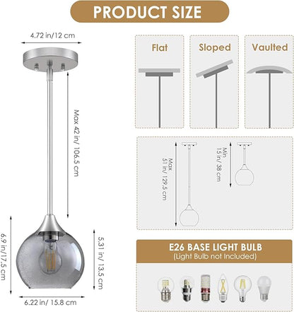 Pendant Lights Kitchen Island 3 Pack,Brushed Nickel Pendant Light Fixtures with Adjustable Rods,Seeded Glass Kitchen Pendant Lighting Over Island,Modern Island Lights for Kitchen Dining Room-E26 Base